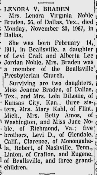 Lenora Noble Braden obit